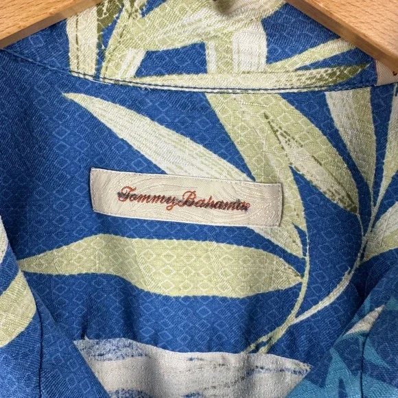 Tommy Bahama Silk Hawaiian Shirt Blue Bamboo Print Men Size XL - Picture 4 of 6